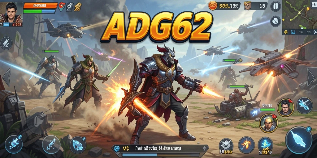 Tampilan gameplay ADG62 yang menampilkan strategi dan pertempuran intens.