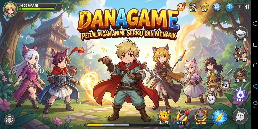 Screenshot DANAGAME menampilkan karakter anime dalam pertempuran seru.