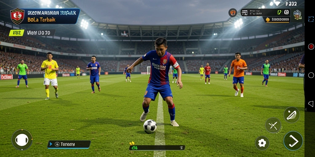 Tampilan gameplay F32 yang menarik dengan aksi sepak bola yang intens.