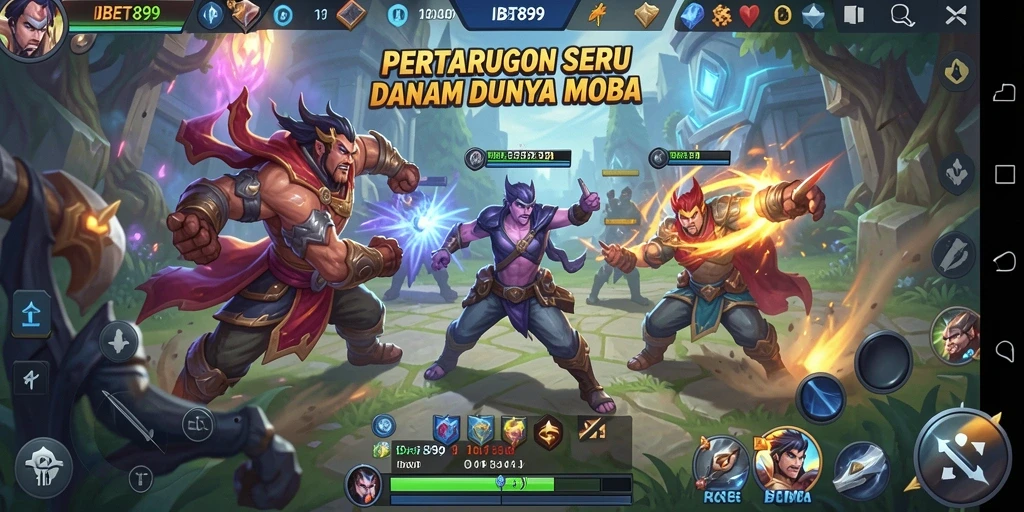 Tampilan gameplay seru di IBET899 dengan pertarungan antar hero.