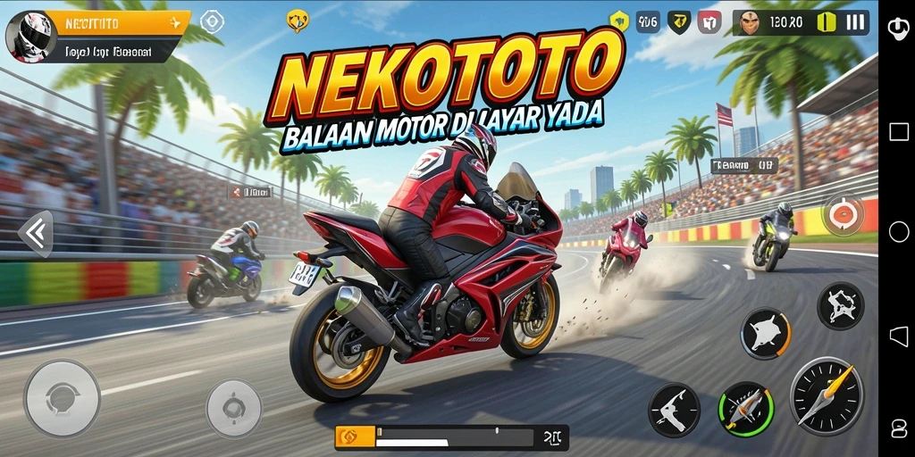 Tampilan gameplay menegangkan saat balapan motor di NEKOTOTO.