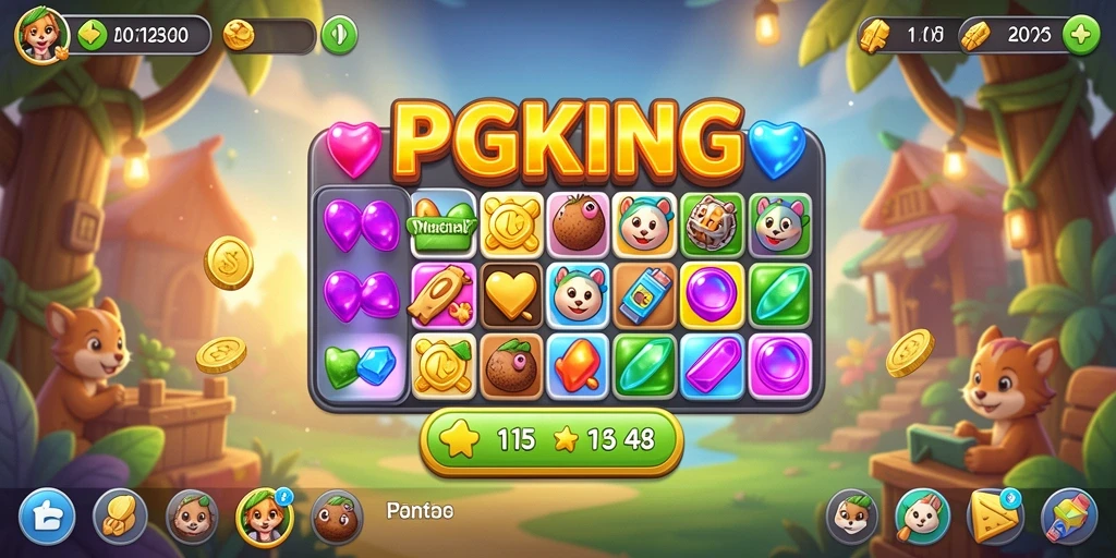 Tampilan gameplay seru di PGKING dengan pencocokan permata.